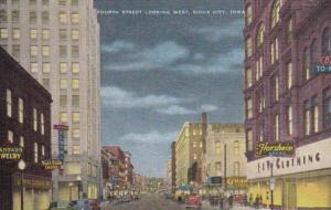 Iowa Sioux City Fourth Street Looking West At Night