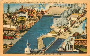 Amusement Pier Ocean Park California #400 Longshaw linen Postcard 21-3769