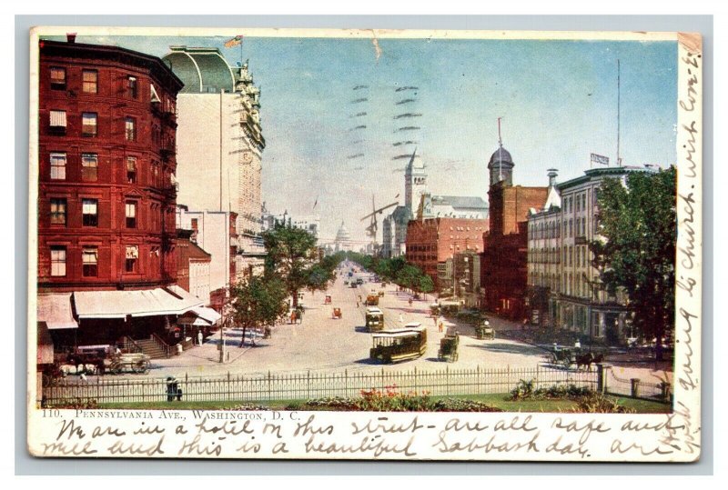 Vintage 1907 Postcard Panoramic View Pennsylvania Ave Cable Cars Washington DC