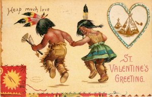 Clapsaddle Valentine Postcard 830 Native American Children, Heap Much Love