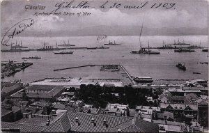 Gibraltar Harbour and Ships of War Vintage Postcard C117