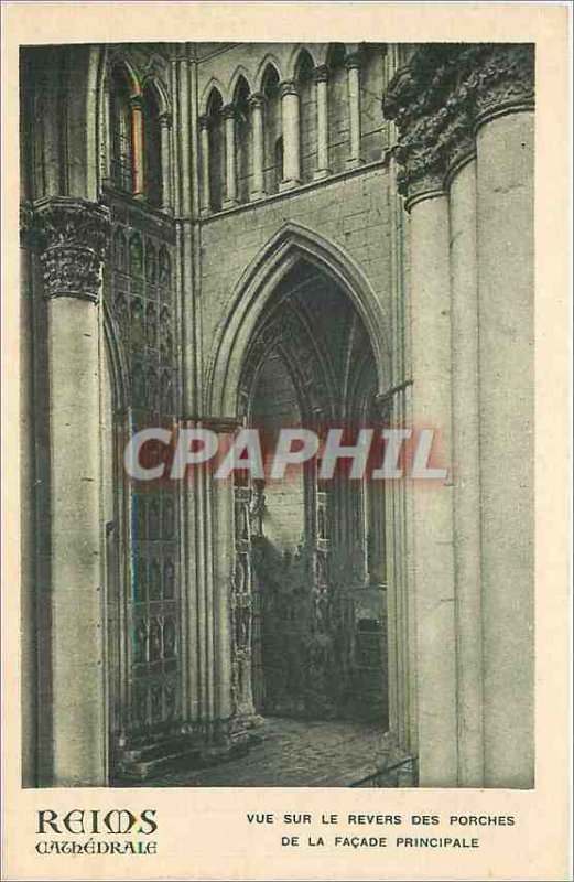 Old Postcard Reims cathedral View on the underside of Porches Main Facade