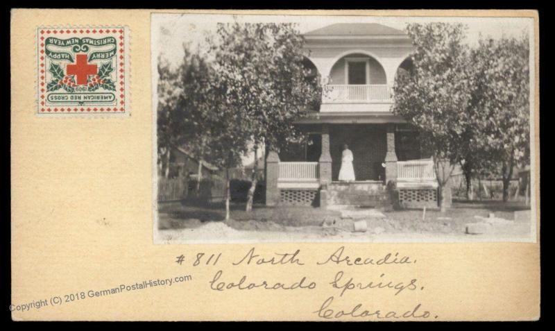 USA 1909 COLORADO SPRINGS Red Cross TB WX5 PPC House Photo 88041