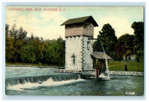 1913 Eastman's Park Waterwheel Near Paterson New Jersey NJ Antique Postcard 