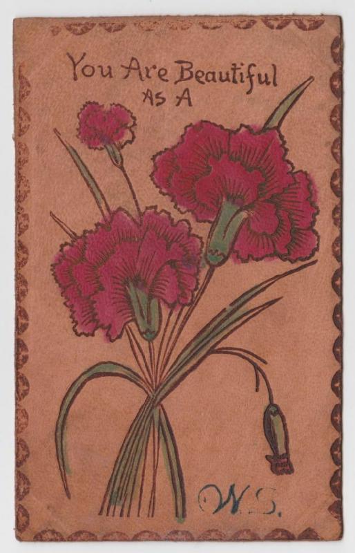 New Carlisle IN You Are as Beautiful as Carnation Flowers Leather Postcard C02