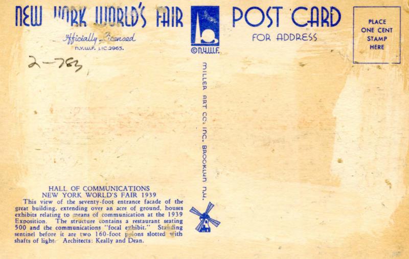 NY - New York World's Fair, 1939. Hall of Communications