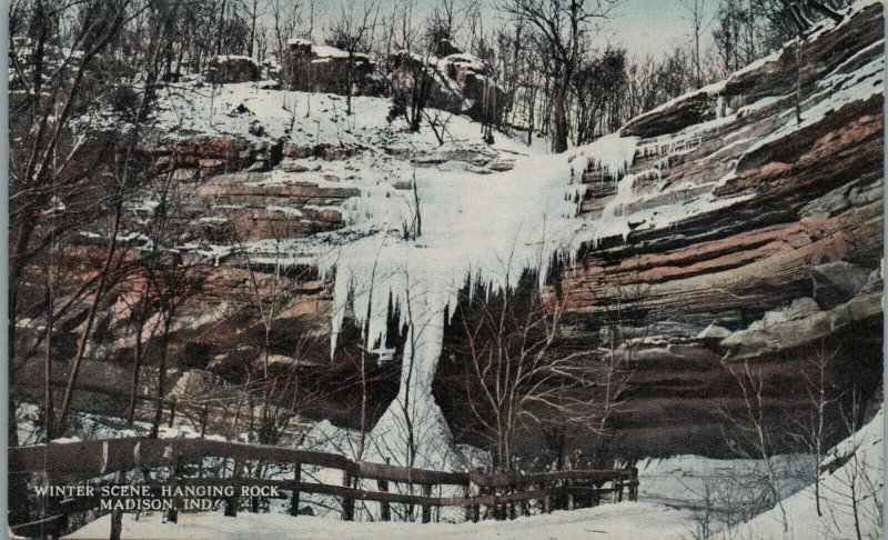 1910s Winter Scene at Hanging Rock Madison IN Indiana Postcard
