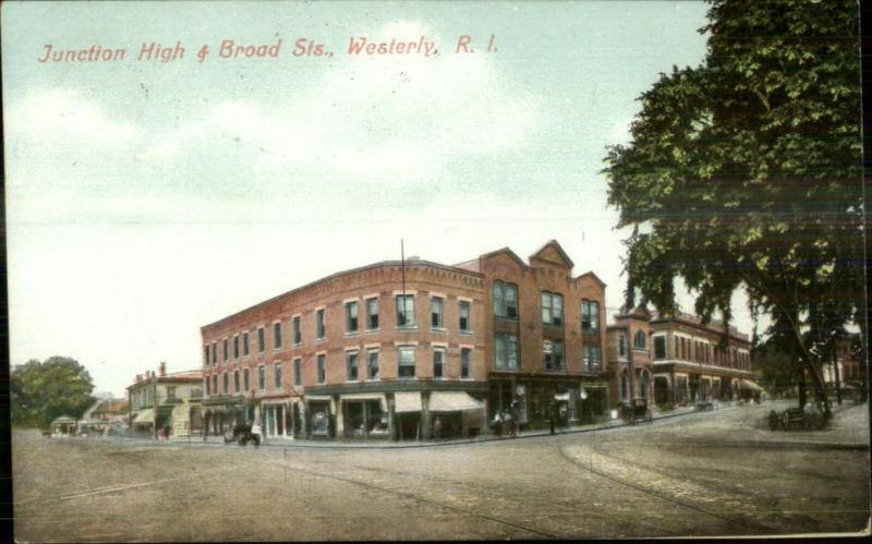 Westerly RI Junction of High & Broad c1910 Postcard