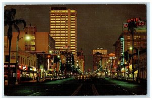 c1960's Broadway At Night Looking East On Broadway San Diego California Postcard