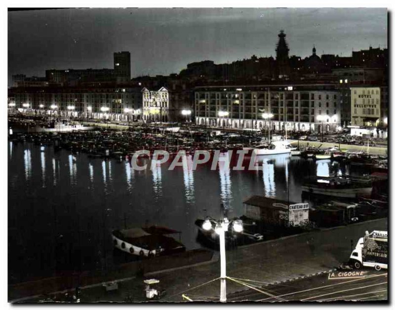 Postcard Modern Night Marseille Port Quay