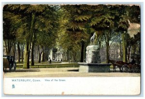 1915 View Green Waterbury Connecticut Horse Carriage Monument Raphotype Postcard