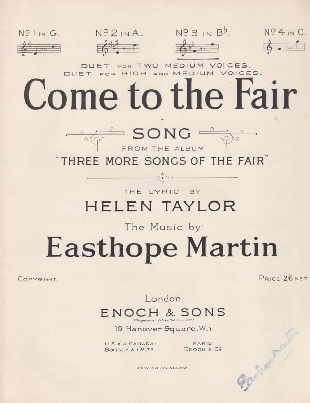 Come To The Fair Olde Easthope Martin Sheet Music