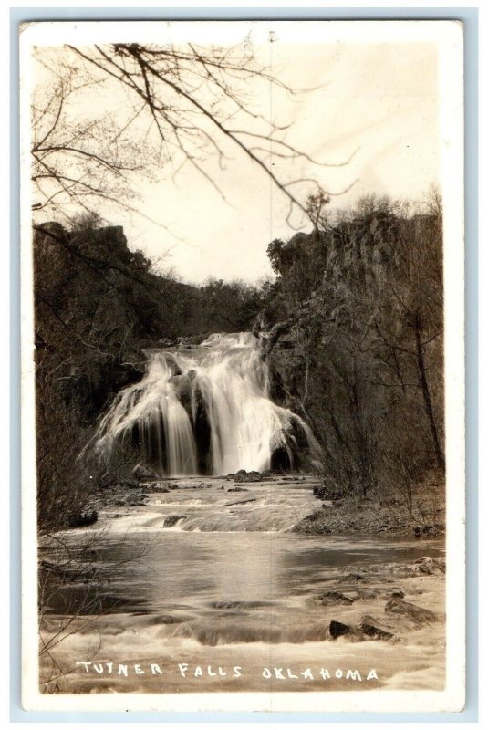 c1940's View Of Turner Falls Oklahoma OK Waterfalls Vintage RPPC Photo Postcard