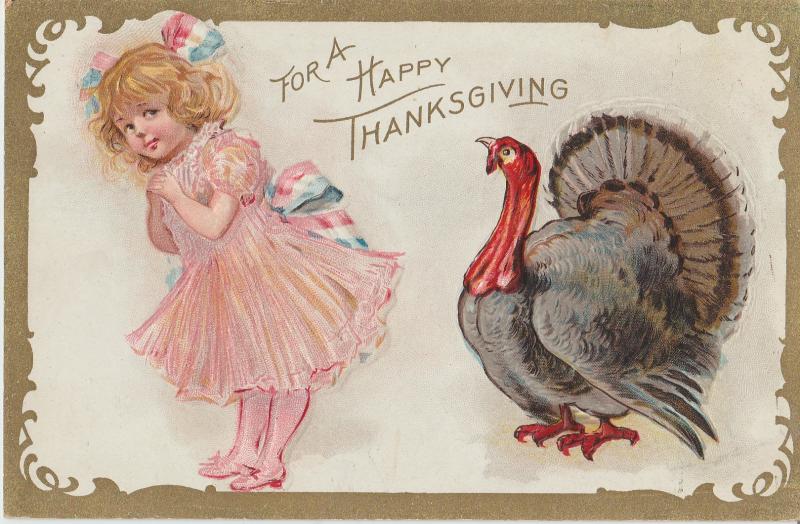 For A Happy Thanksgiving Postcard Antique Holiday Embossed