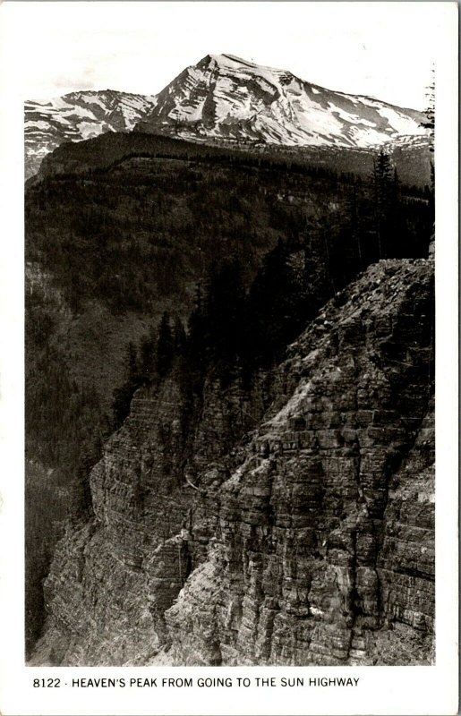 1955 Heavens Peak from Going To The Sun Highway Montana MT RPPC Postcard