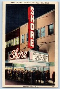 Atlantic City New Jersey NJ Postcard Shore Theatre Atlantic Avenue c1940 Vintage
