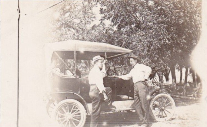 Men Posing With Old Car Real Photo