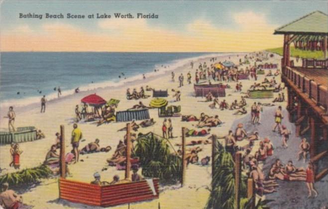 Florida Lake Worth Bathing Beach Scene 1946