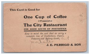 Early 1900s Postal Card Nebraska The City Restaurant Advertising Coffee Coupon