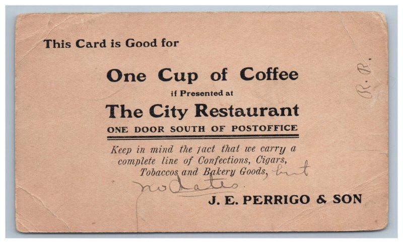 Early 1900s Postal Card Nebraska The City Restaurant Advertising Coffee Coupon