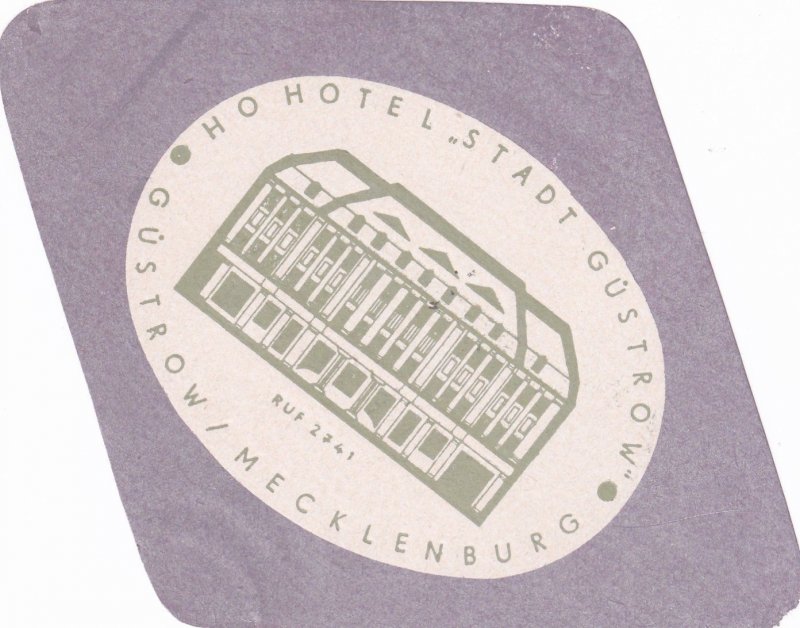 Germany Mecklenburg Hotel Stadt Guestrow Vintage Luggage Label sk3763