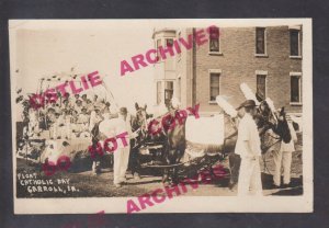 Carroll IOWA RPPC c1910 CATHOLIC DAY Parade Float WOMENS' CHOIR Decorated Horses