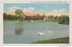 Mirror Lake And Pavilion, Swans, Firestone Park, COLUMBIANA, Ohio, PU-1948