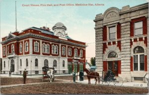 Medicine Hat Alberta Court House Fire Hall Post Office Unused Postcard H18