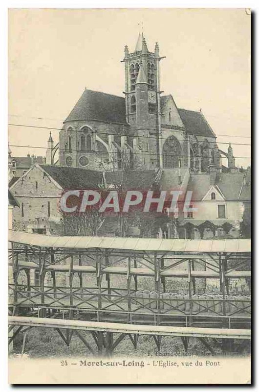 Old Postcard Moret sur Loing Church view of the bridge