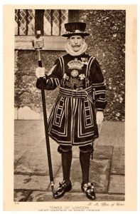 Tower Of London Head Warder In State Dress Black And White Postcard