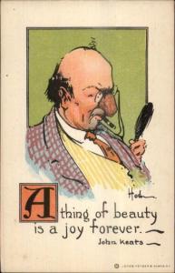 HOD Bald Man Smoking Cigarette John Keats A THING OF BEAUTY Postcard c1910