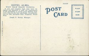 West Palm Beach FL Hotel Alma c1920 Postcard