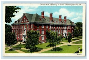 View Of Gregory Hall University Of Illinois Champaign Urbana IL Vintage Postcard 