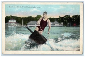 c1920's Sports On A Plank Water Ski West Okoboji Lake Iowa IA Unposted Postcard