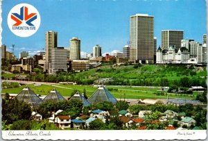 VINTAGE CONTINENTAL SIZE POSTCARD PANORAMIC VIEW OF DOWNTOWN EDMONTON ALBERTA