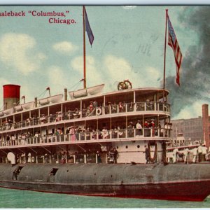 c1910s Chicago IL Whaleback Columbus Steamship Litho Photo PC Canal Station A157