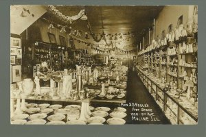 Moline ILLINOIS RP1910 INTERIOR ART STORE Mrs. S.D. Poole DISHES CHINA POSTCARDS