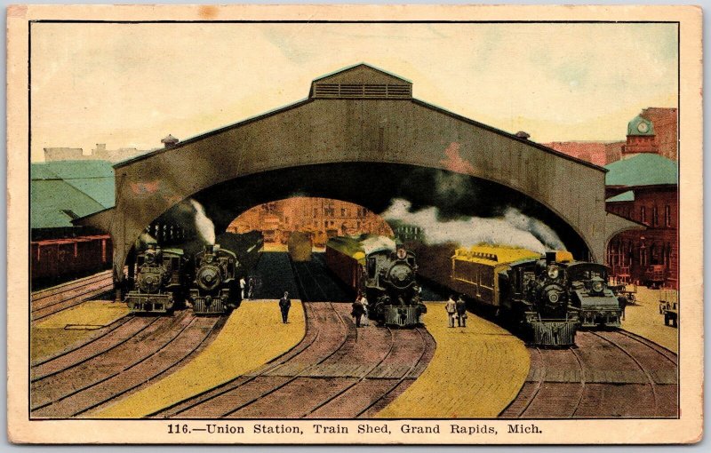 1908 Union Station Train Shed Grand Rapids Michigan MI Posted Postcard
