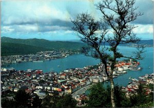 Aerial View of Bergen Norway Postcard Mid Century