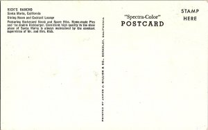 Rick's Rancho Santa Maria Dining Room Vintage Chrome Postcard