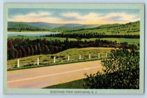 Hawthorne New Jersey NJ Postcard Greetings Country Road Scenic View 1944 Vintage