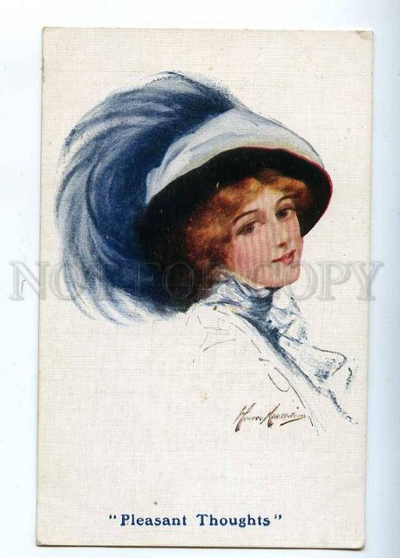 202926 Pleasant Thoughts BELLE Lady in HAT Vintage B.K.W.I. PC