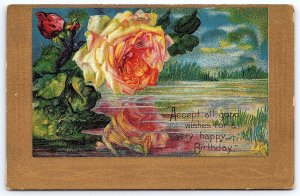 Accept All Good Wishes For A Happy Birthday Red Orange Roses Design Postcard