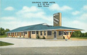 Colonial Lodge Motel roadside Elgin Illinois Shaul Kropp Postcard linen 21-28