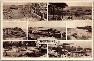 1952 Worthing From Pavilion Chantonbury Ring England Beach Pier Posted Postcard