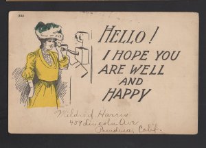 HELLO! I Hope You are Well and Happy Lady on Old Fashion Phone pm1905 ~ Und/B