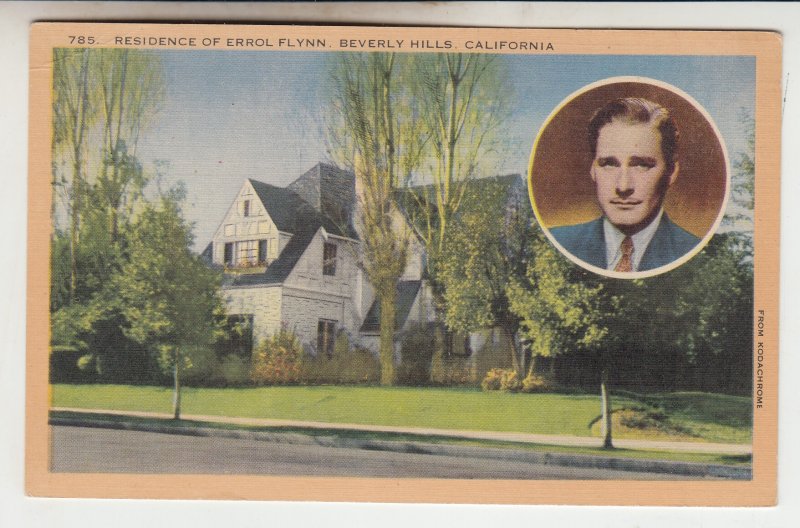 P2361, vintage postcard residence of  errol flynn beverly hills calif