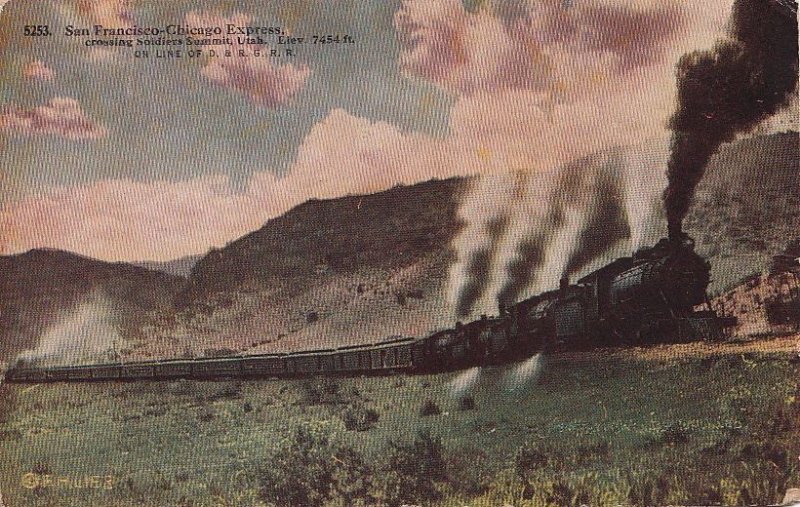 Postcard San Francisco Chicago Express Railroad crossing Soldiers Summit Utah