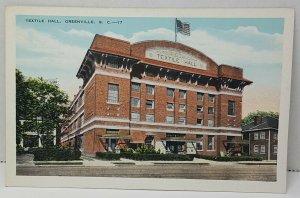 Textile Hall Greenville South Carolina Vintage Postcard