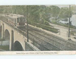 Bent Corner Divided-Back STREETCAR AT SPOT POND Middlesex Fouls MA d4990